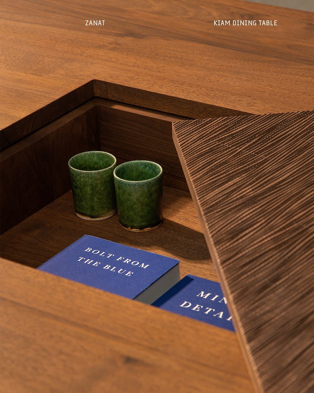 Zanat - Kiam Dining Table 
Jean-Marie Massaud redefines elegance with architectural sophistication and innovative functionality. Part of the Kiam collection, this table stands out with its interlocking leg structures, harmonious proportions, and a ta