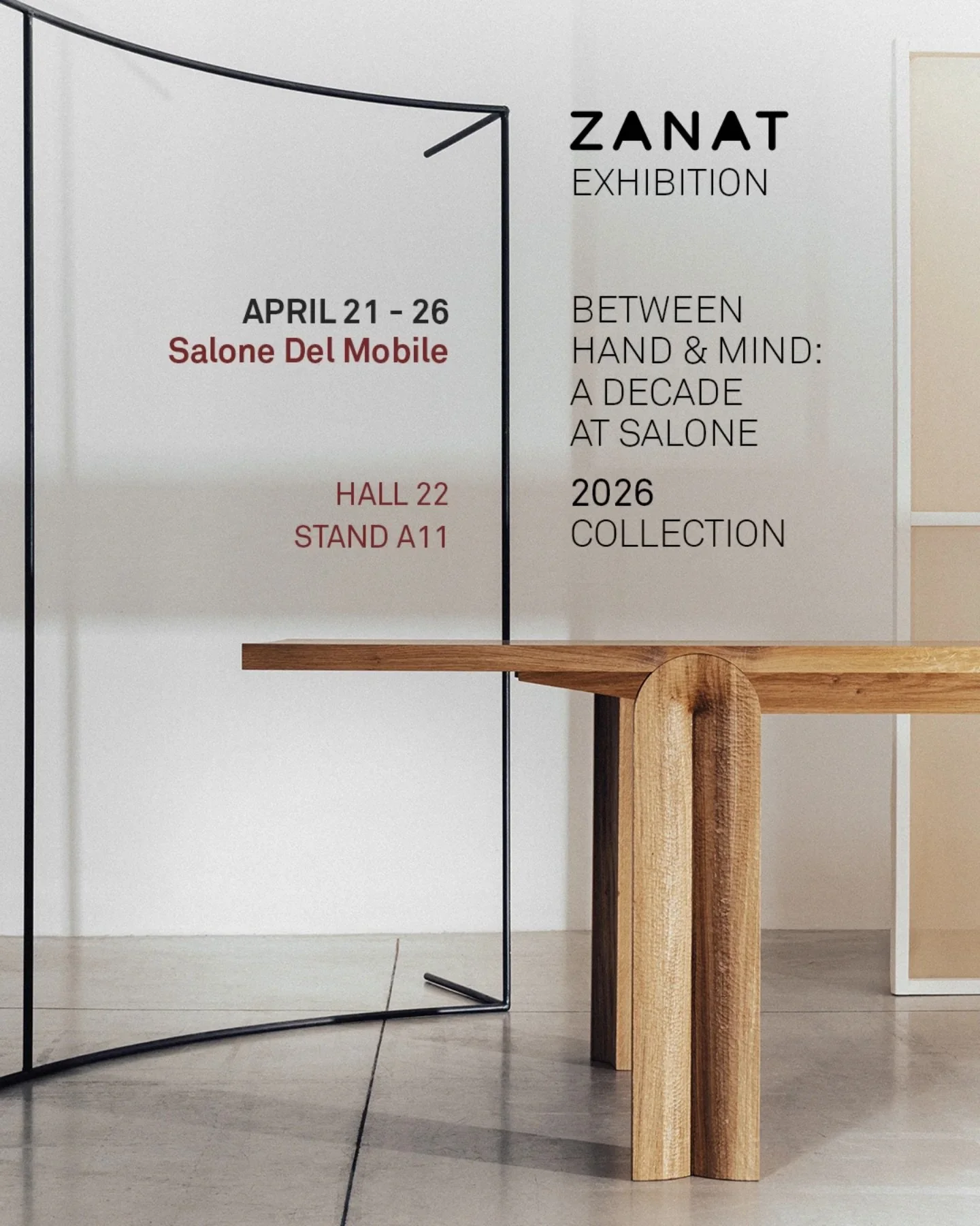 Salone del Mobile opens tomorrow, with @zanatcraft marking ten years in Milan.

At Hall 22, A11, Between Hand &amp; Mind brings together new pieces that feel grounded and quietly sculptural, where hand-carving, material, and form speak as one.

On sh