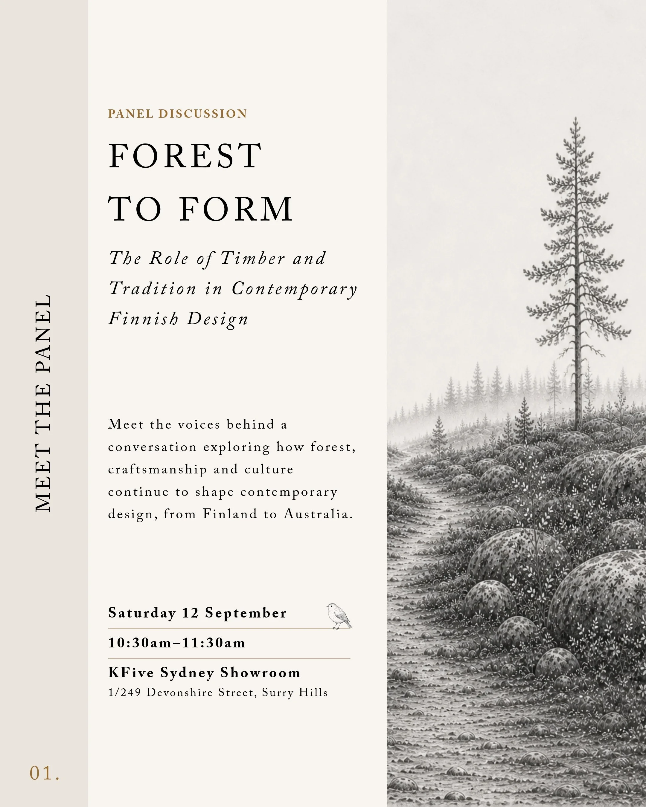 Meet the panel | Forest to Form

For Saturday Indesign 2026, KFive brings together voices from Finland and Australia to explore the role of timber, tradition and craftsmanship in contemporary design.

Joining the conversation are Johanna Vuorio, Owne
