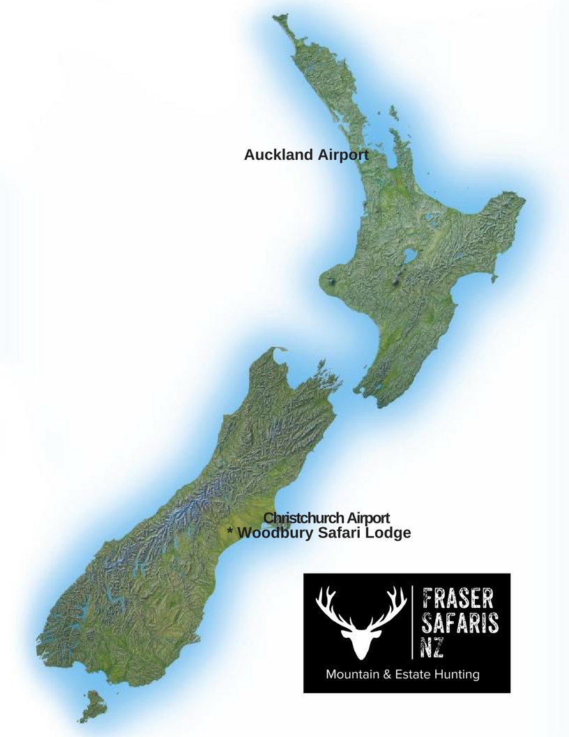 Destination airport is Christchurch. Travel time from the airport to Woodbury Safari Lodge is around 90 minutes.