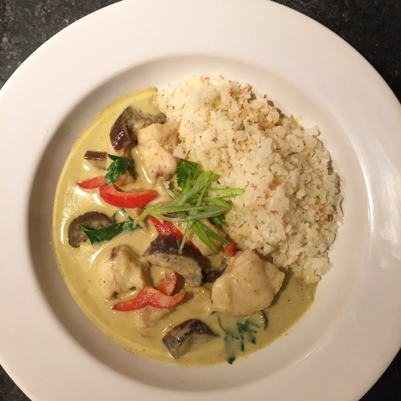 Paleo monkfish green curry w/ cauliflower rice