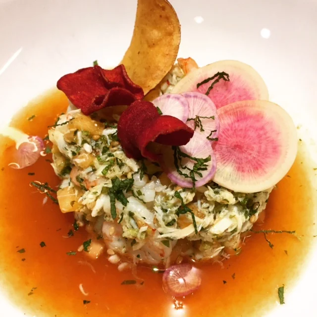 Rock shrimp & crab salad w/ melon lime sauce