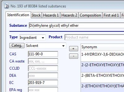 Example of a paint solvent in the Substance section