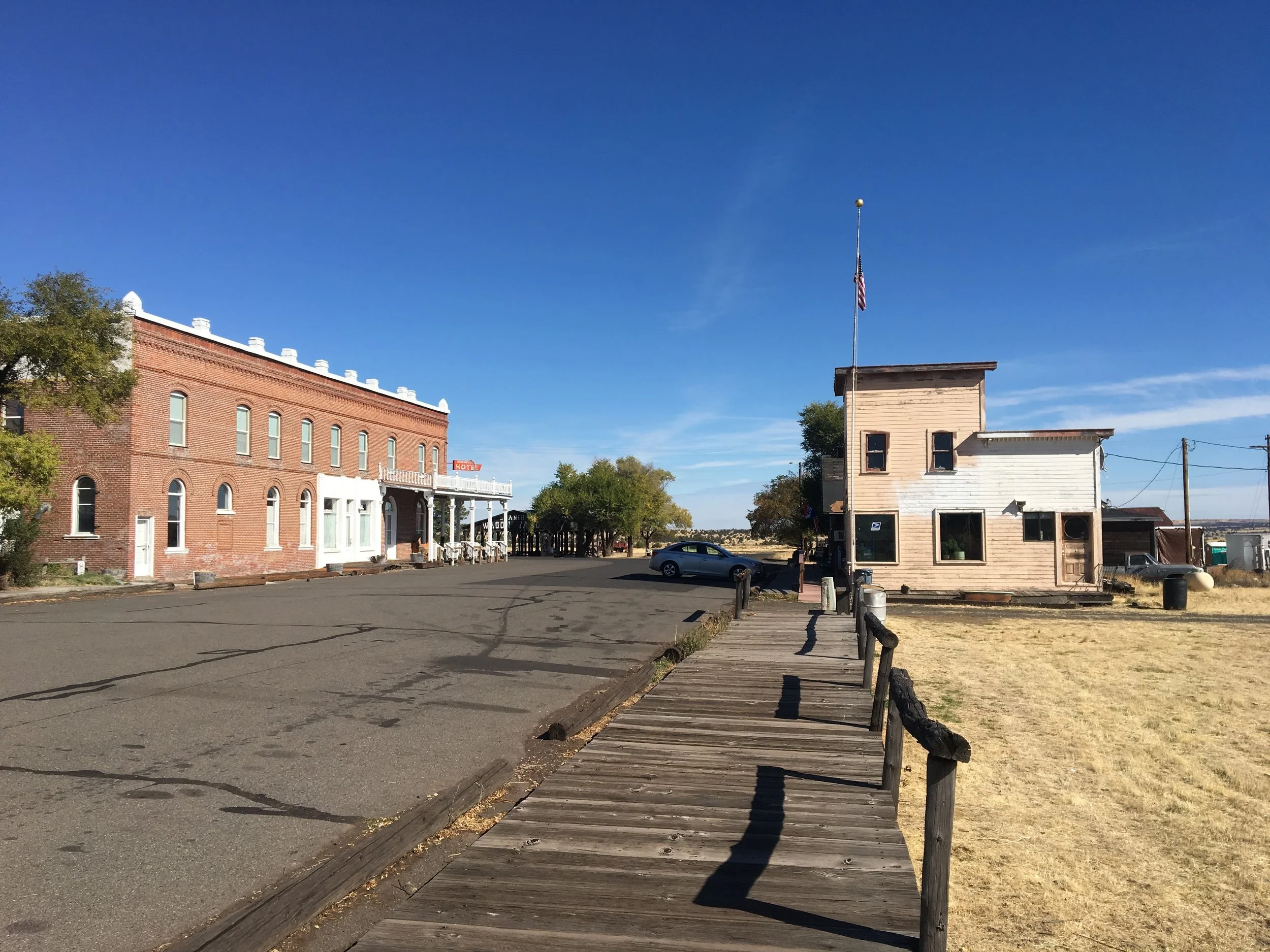 The wooden sidewalks and the post office.