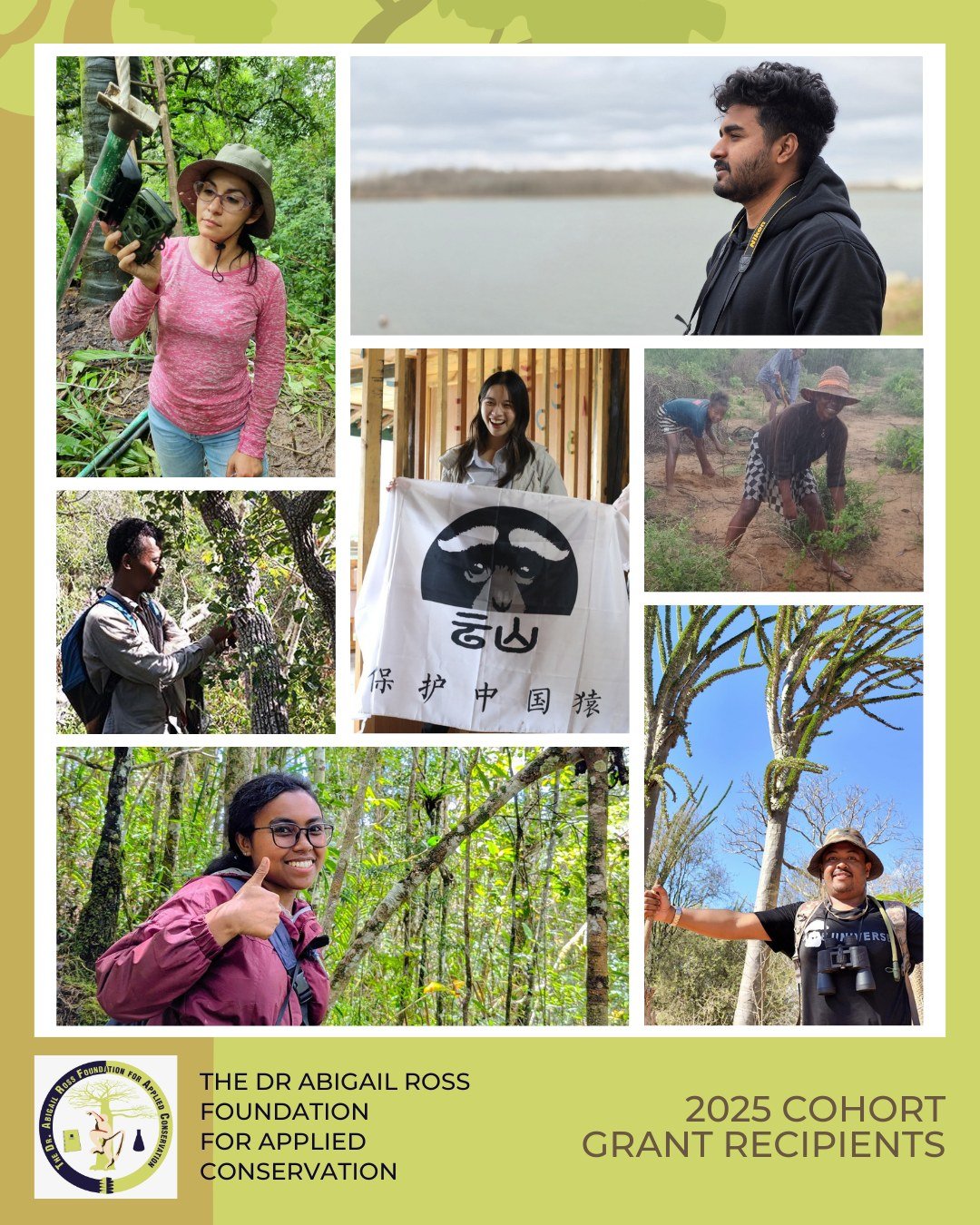 📣 MEET OUR 2025 GRANTEES!

We are thrilled to announce the recipients of the 2025 Applied Conservation Grants from the Dr. Abigail Ross Foundation for Applied Conservation (TDARFAC) 🤩. These exceptional individuals and organizations are leading inn