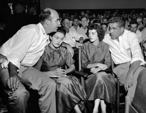 J. W. Milam, his wife Juanita, and Roy and Carolyn Bryant at the courthouse