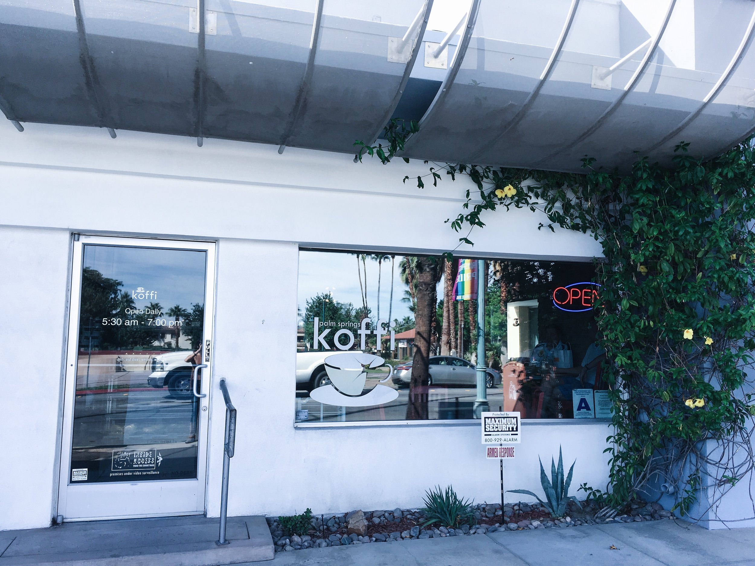 Koffi is always my first stop when arriving to Palm Springs. It's down the main street so it's easy to find. Their coffee is a bit strong but the flavor is really good so if you're a coffee lover like me you definitely have to try this place! 515 N Palm Canyon Dr, Palm Springs, CA 92262