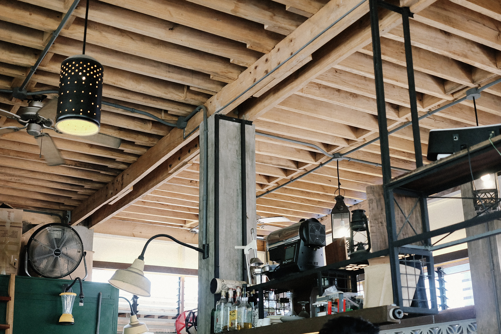 Wood beams at El Union Coffee