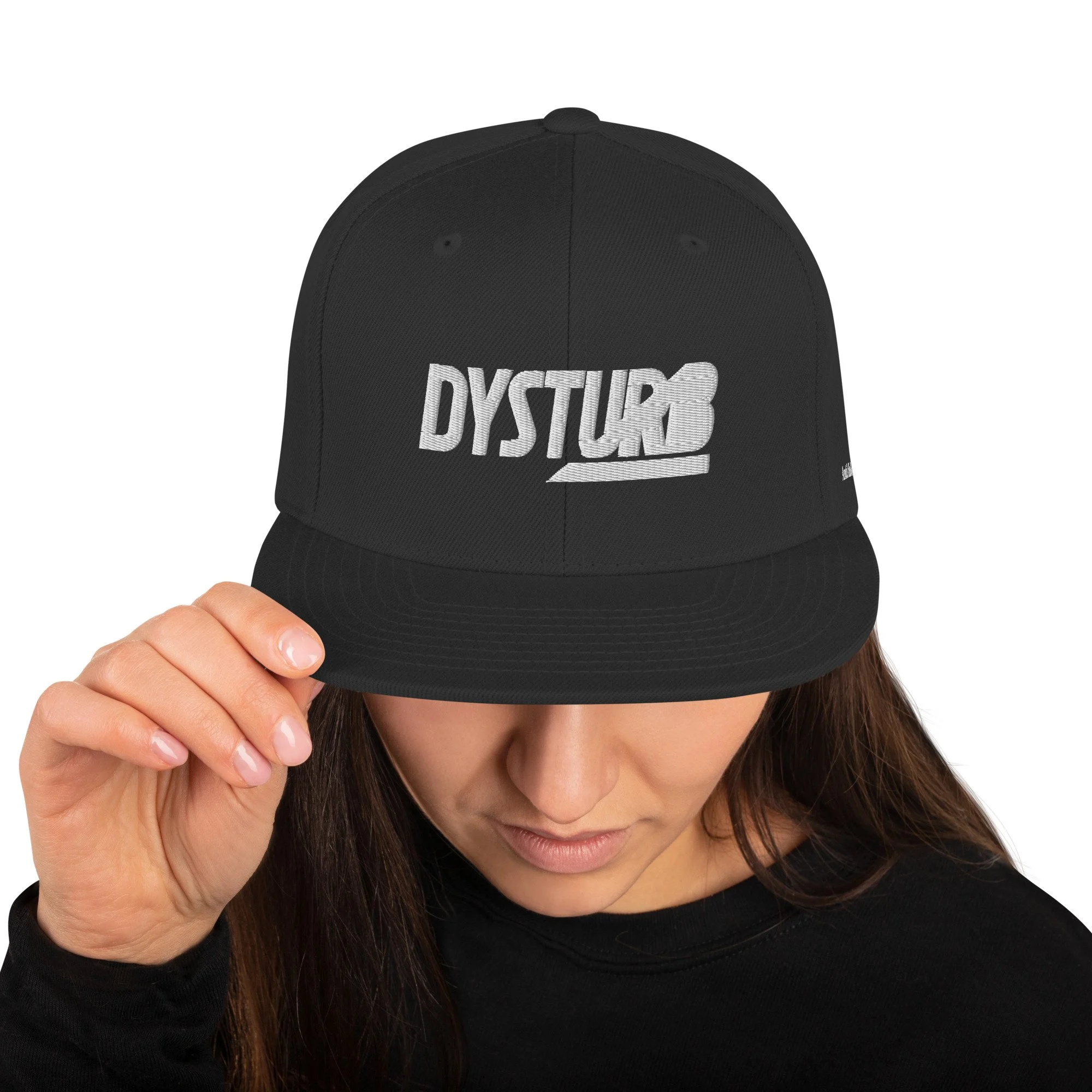 Snapback Cap - Dysturb white logo front / Anti Fake News Club left