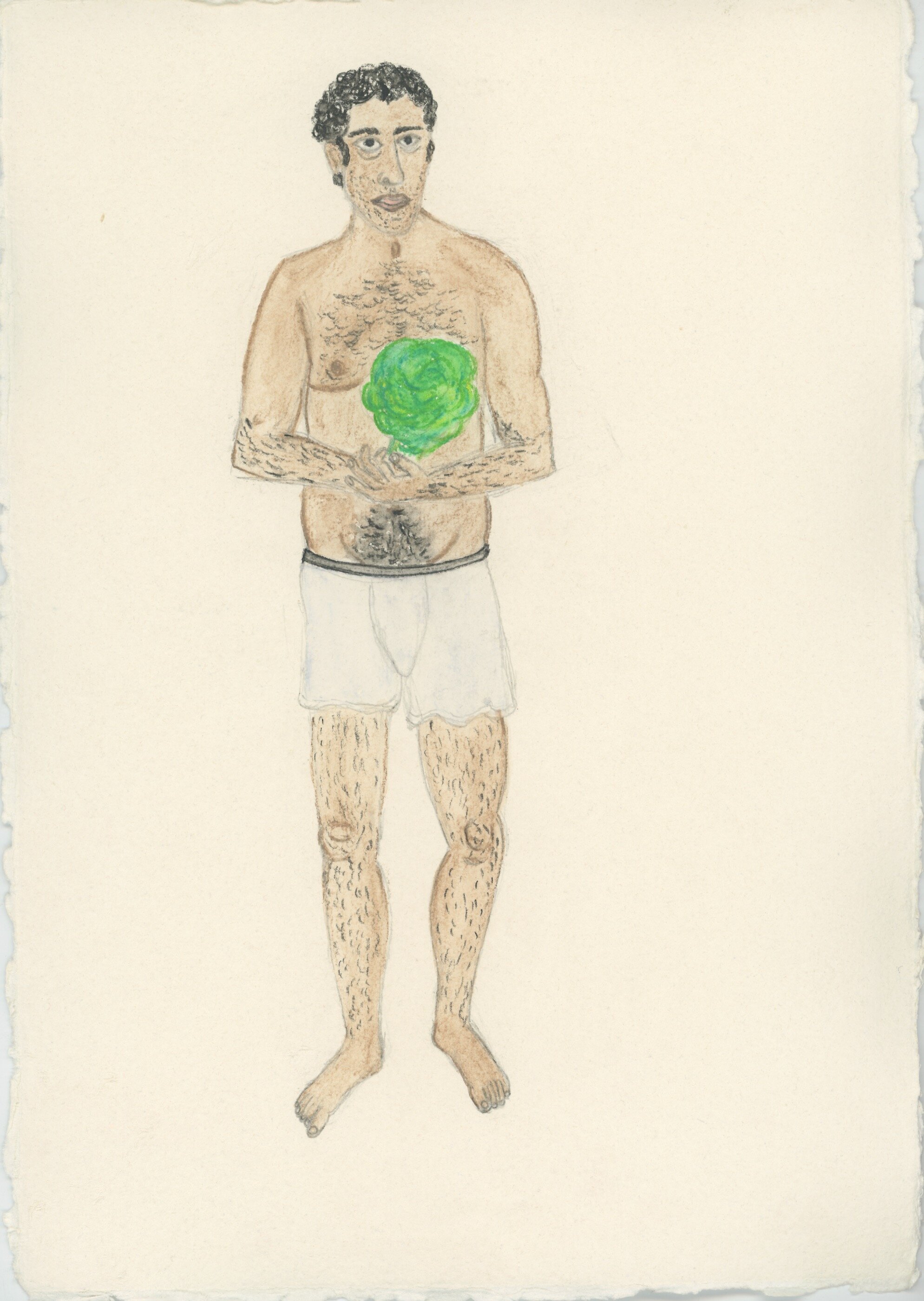 Man posing with a cauliflower, 25.5 x 30 cm, 2019