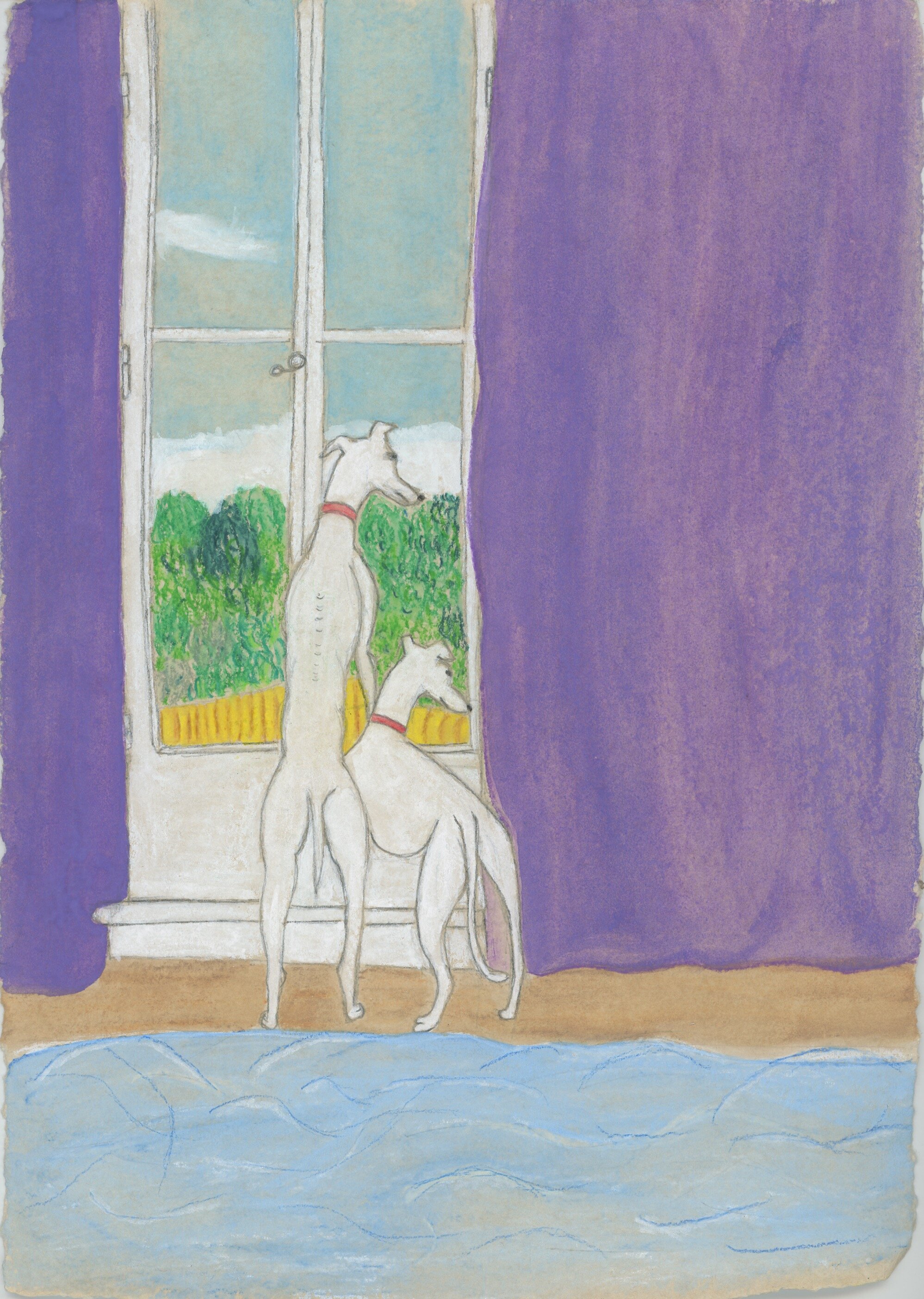 Two dogs looking from a window, 25.5 x 30 cm, 2019