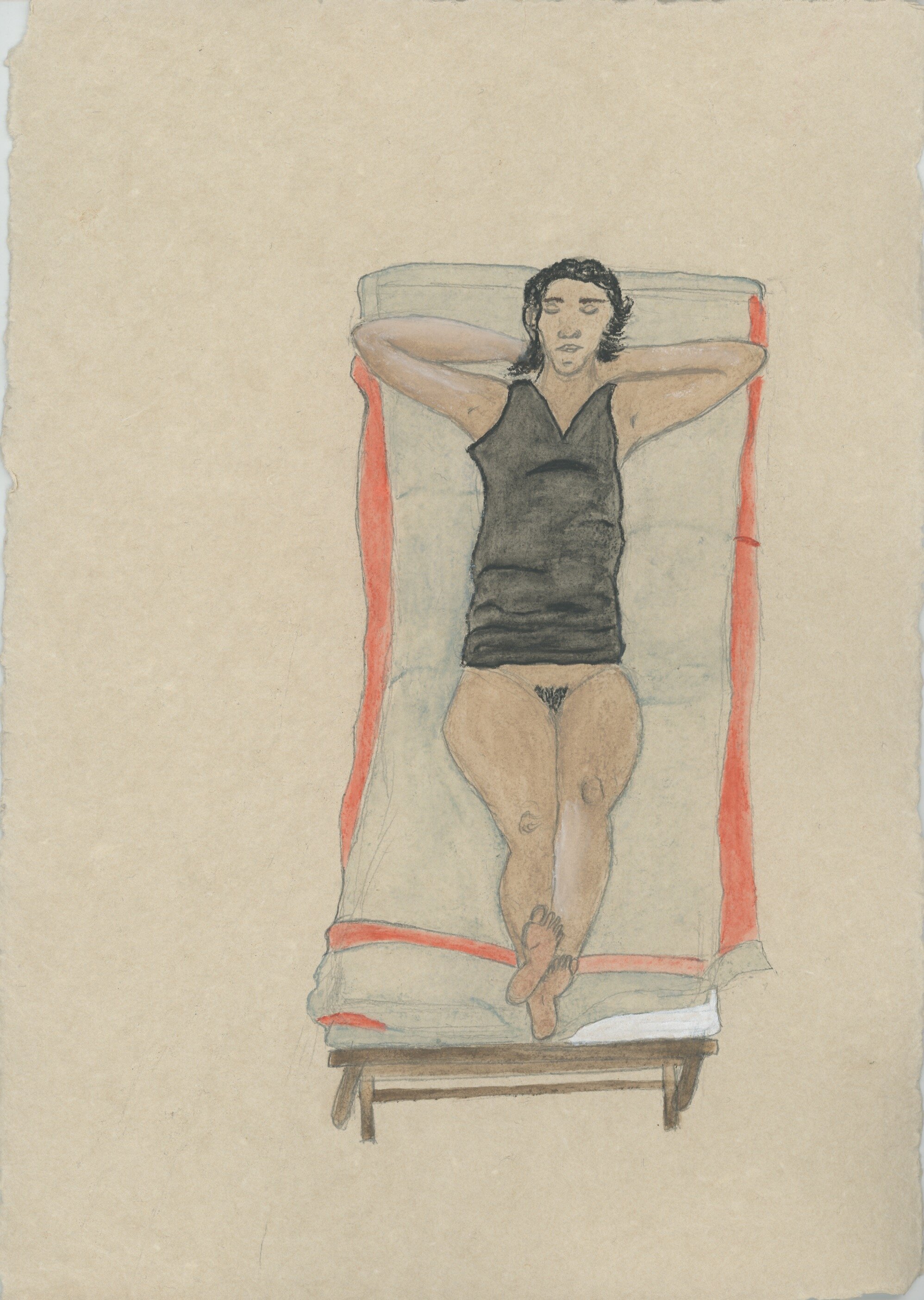 Woman lying on a long chair,  25.5 x 30 cm, 2019 