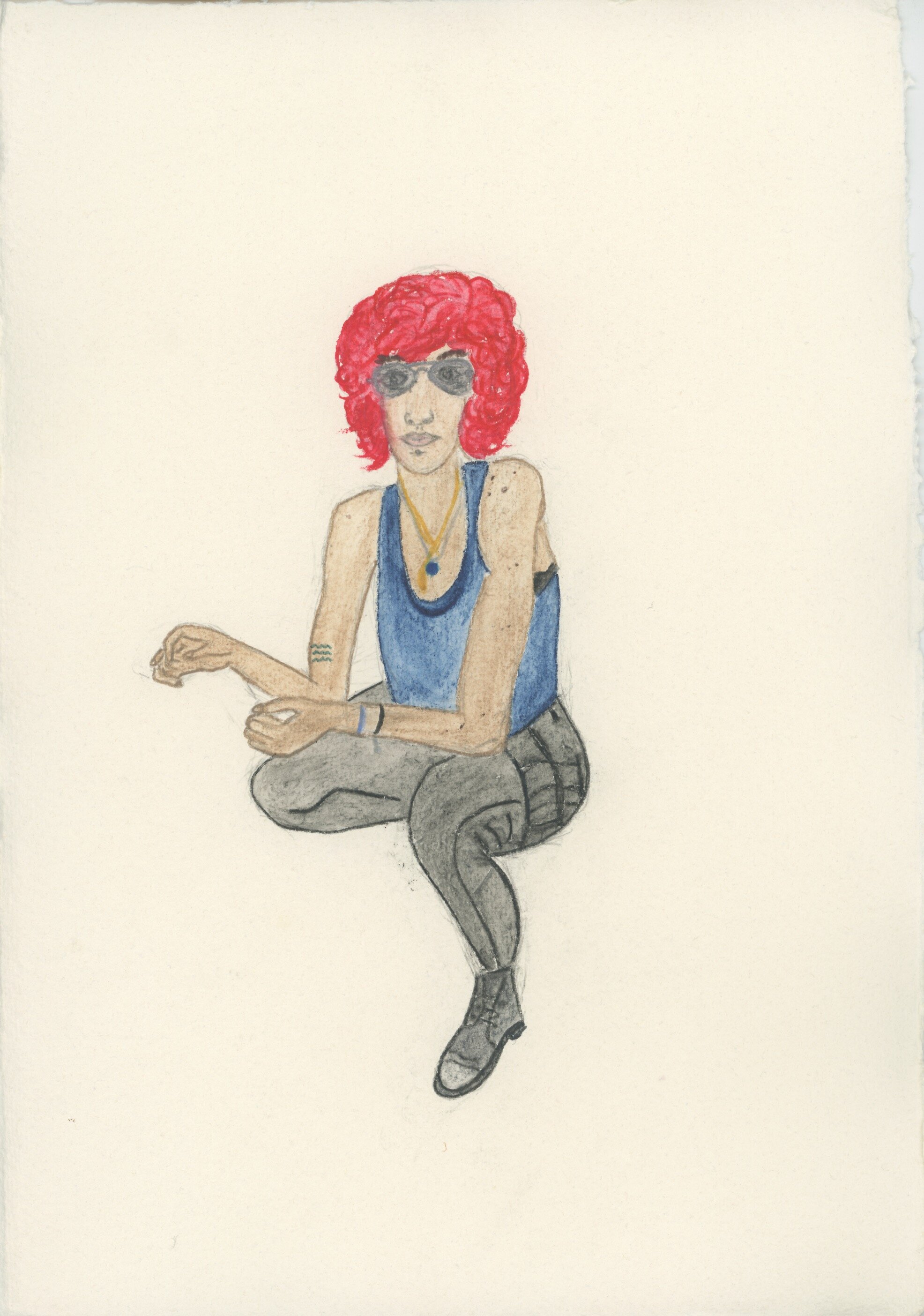 Pink haired woman posing, 25.5 x 30 cm, 2019
