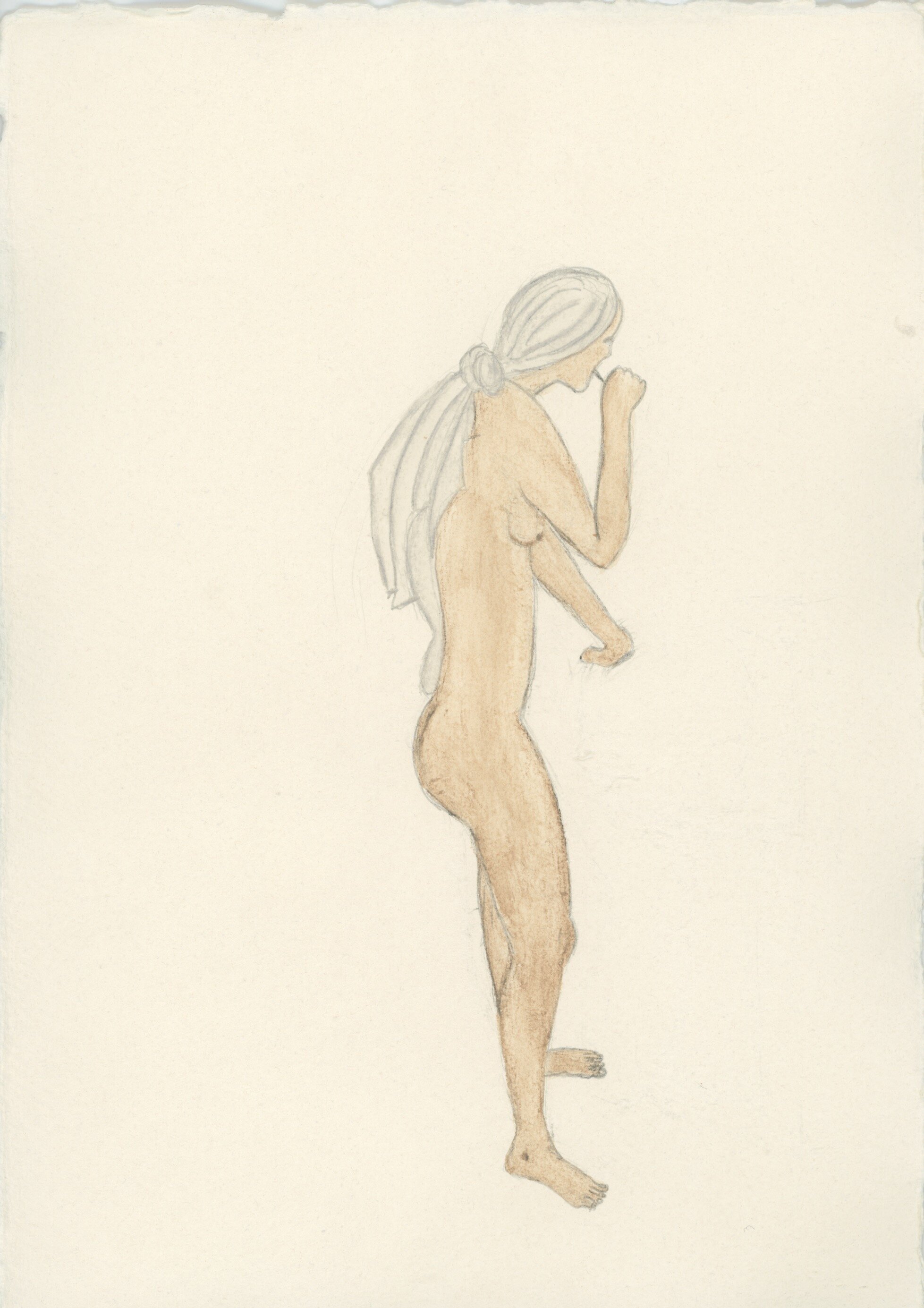 Naked woman brushing her teeth, 25.5 x 30 cm, 2019
