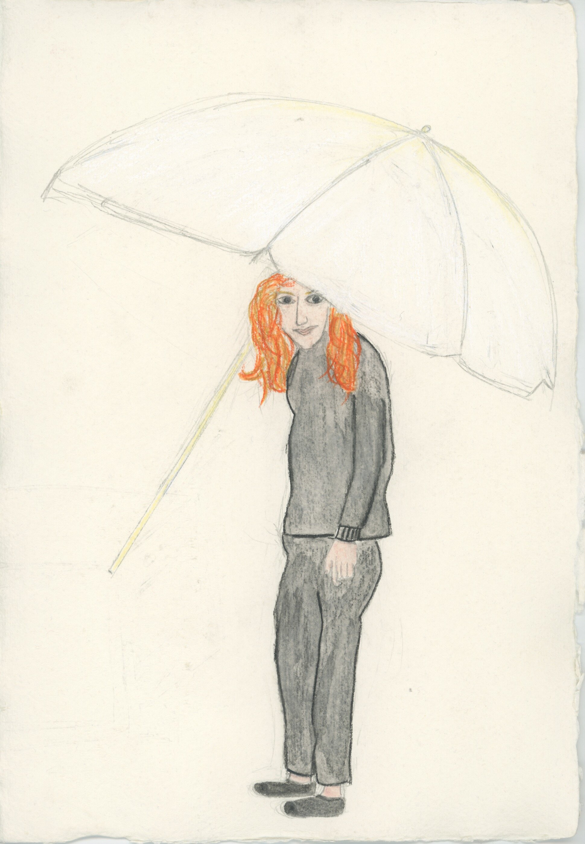Woman holding a parasol on a rainy day, 25.5 x 30 cm, 2019