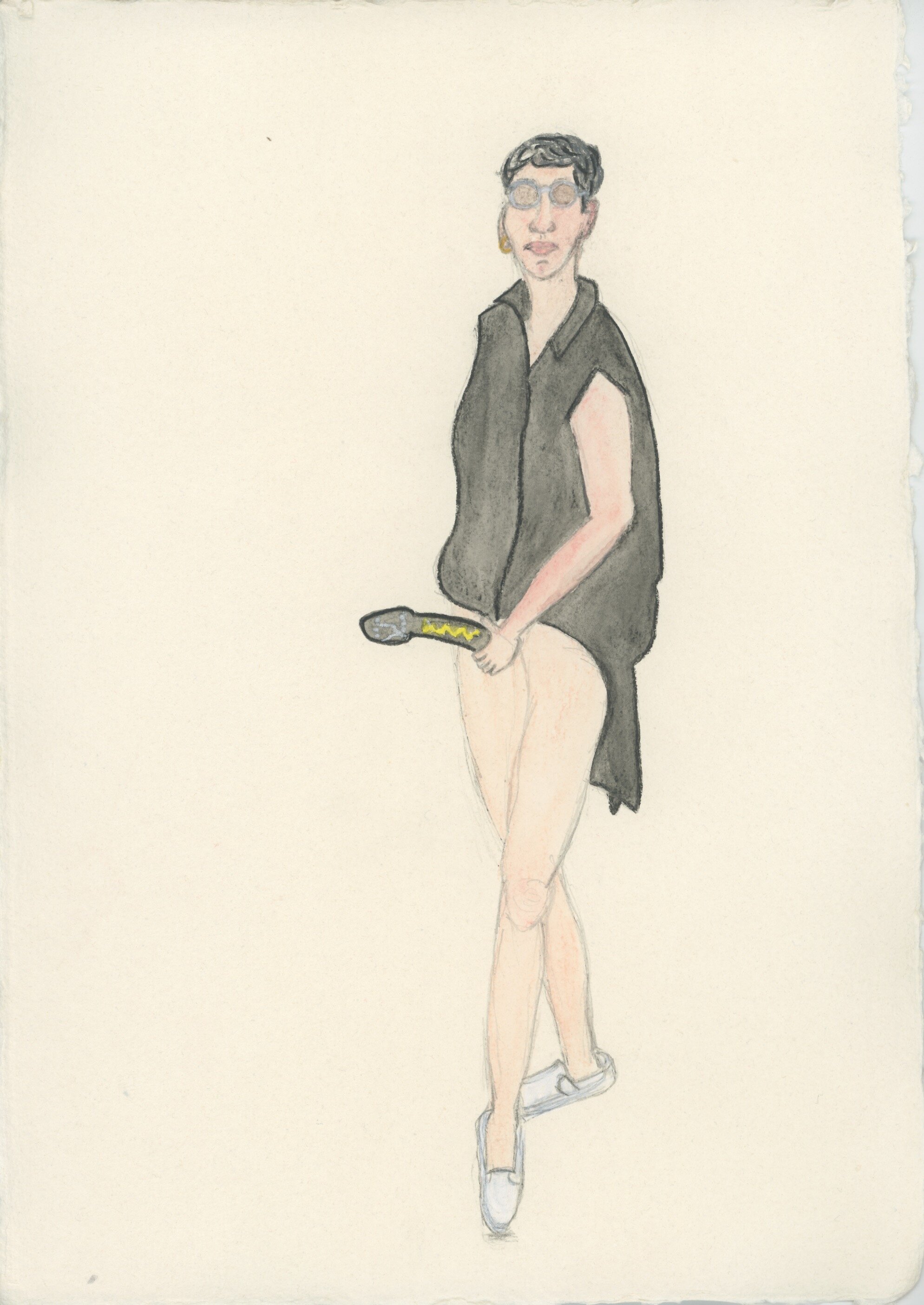 Woman posing with a dildo, 25.5 x 30 cm,  2019