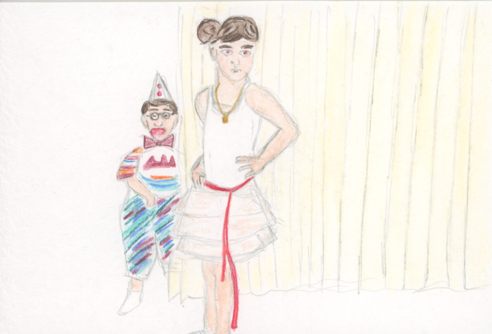 Little girl dressed as a ballerina and a little boy as a clown on their last day of kindergarten, 17.8 x 12.7 cm,  2021