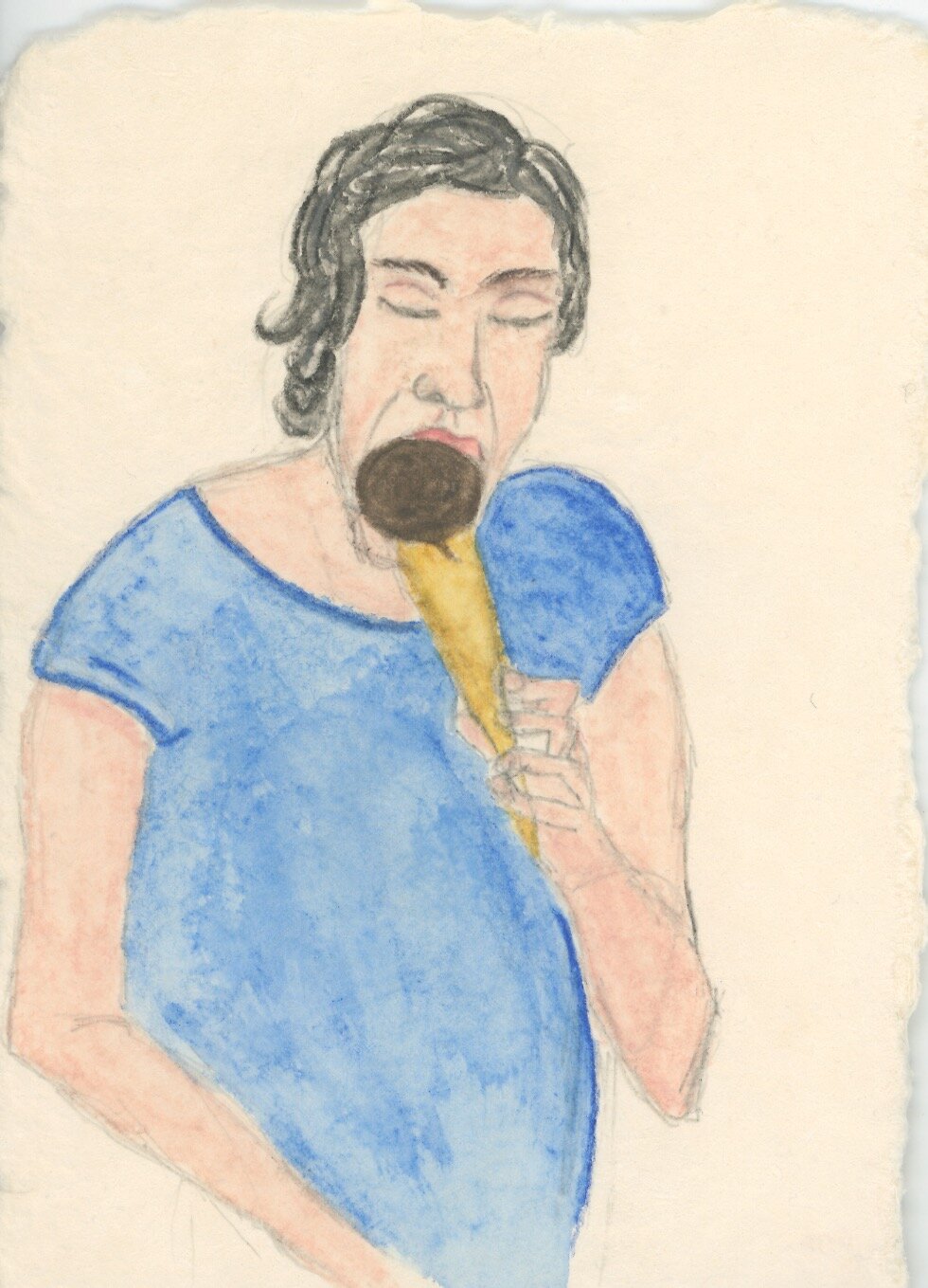 Woman eating an ice cream in Marseilles, 10.2 x&nbsp;14.7&nbsp;cm, 2020 