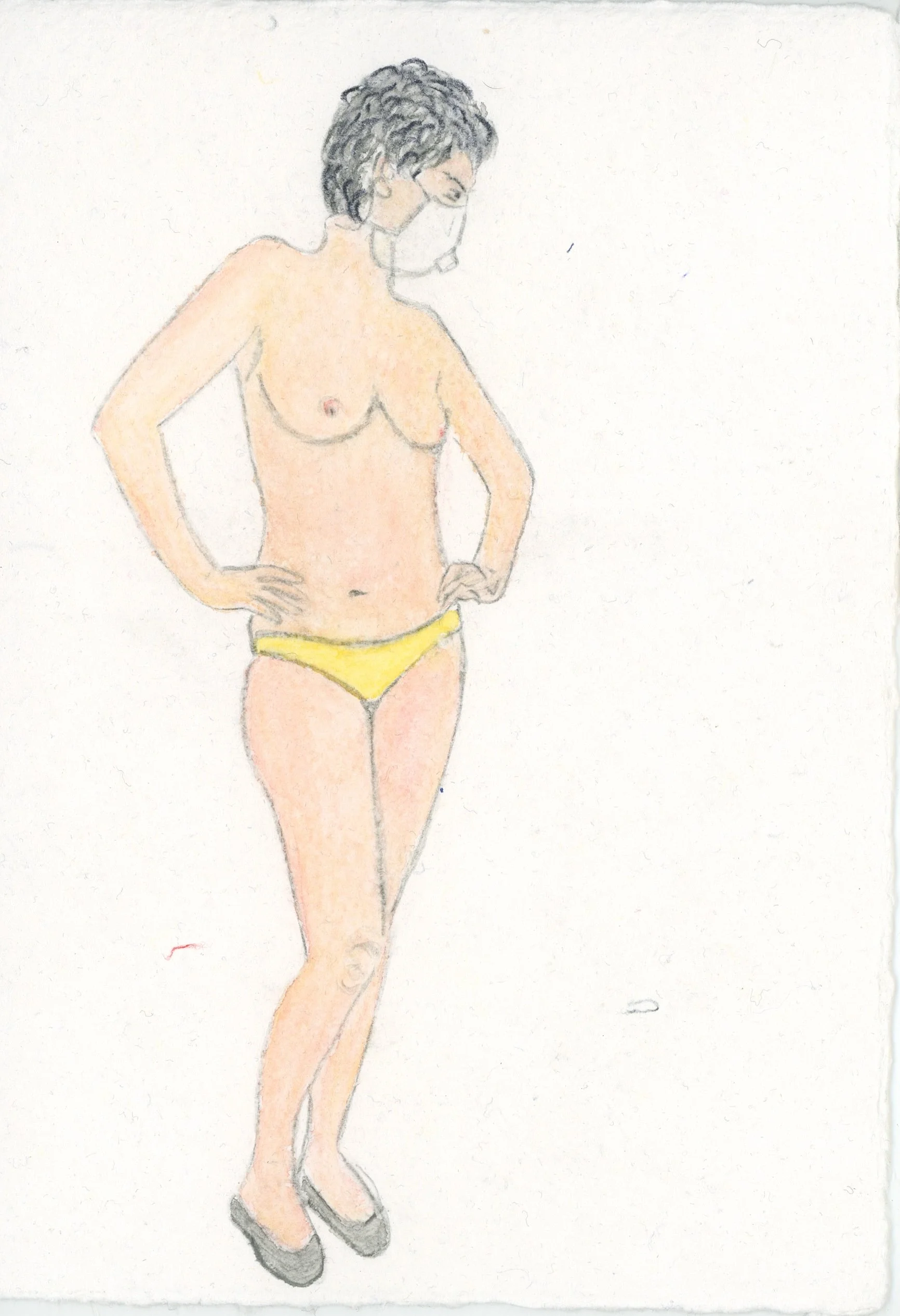 Half-Naked Woman Posing with a Mask