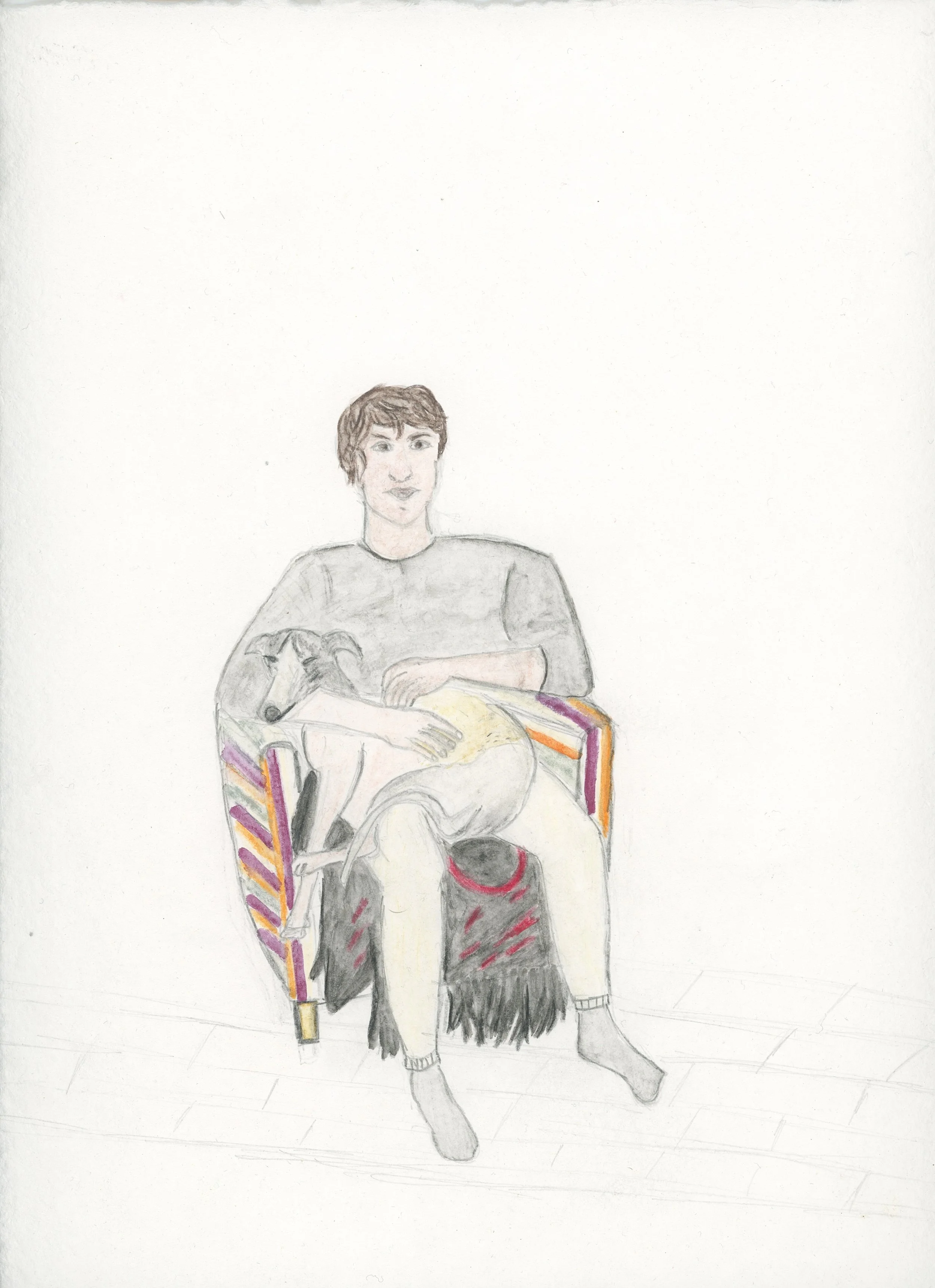 Man Posing with a Greyhound on His Lap