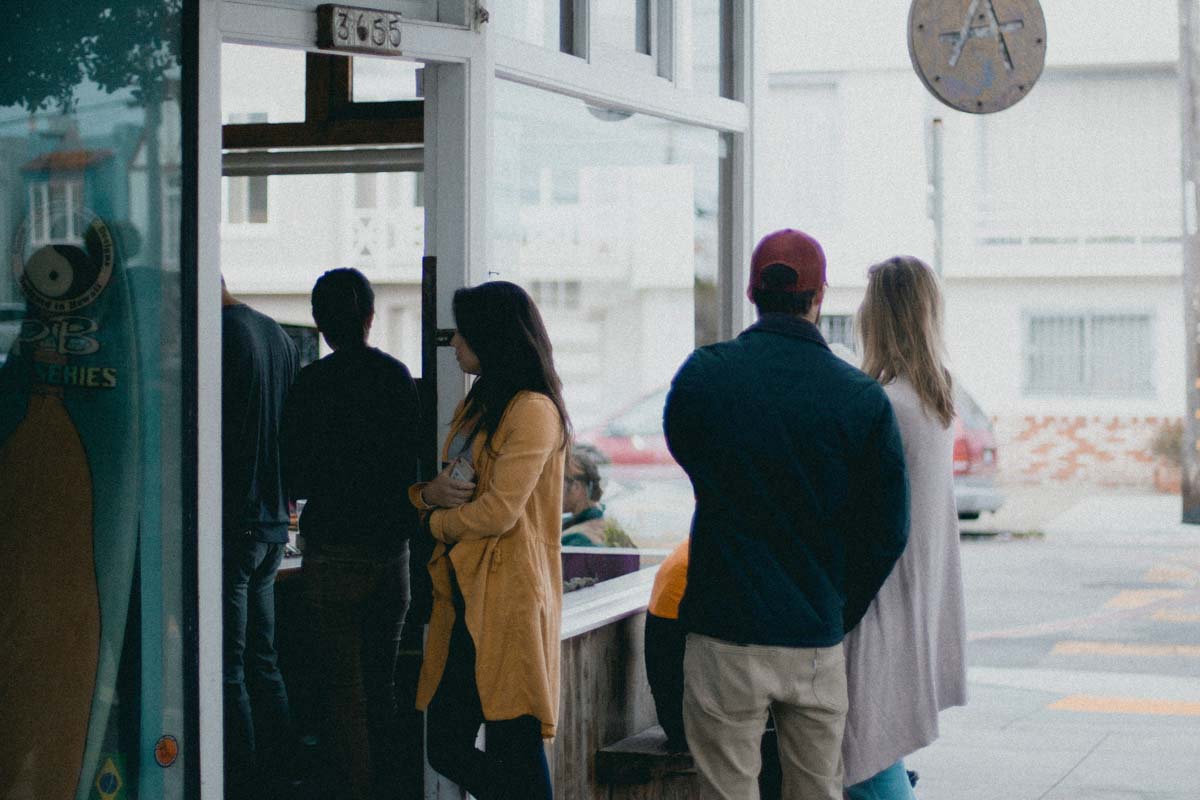 Local business with customers waiting to be served