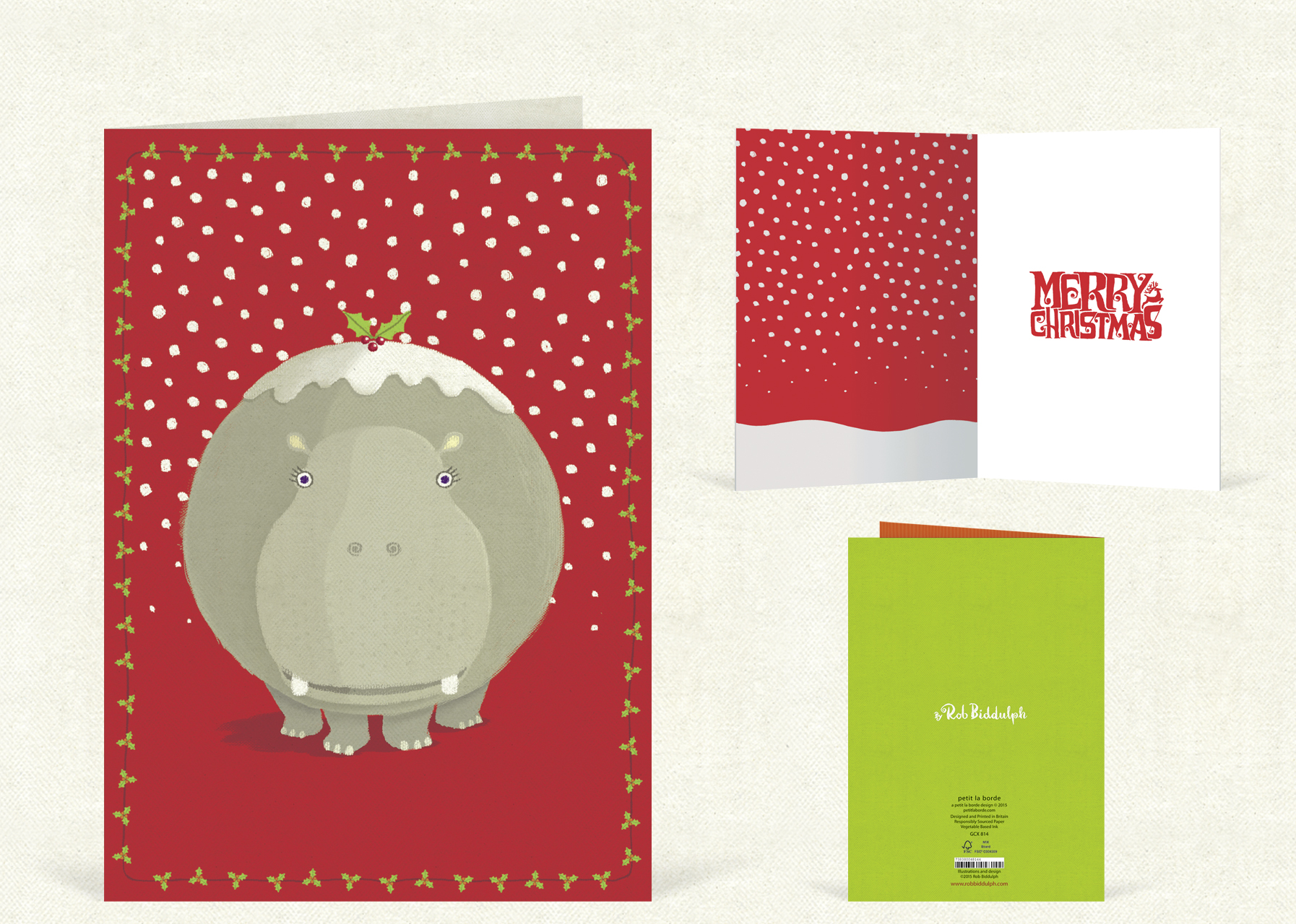 Hippo Christmas (120mm x 170mm). Click here to buy.
