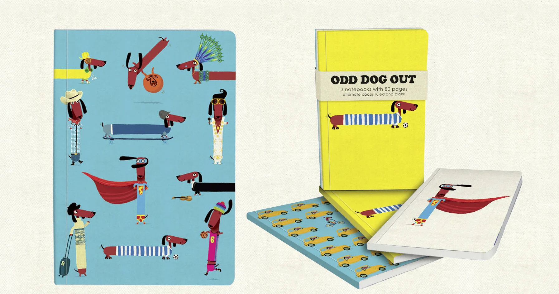 Odd Dog Out soft-backed ruled and blank exercise books (A5 and A6). Click here to buy.