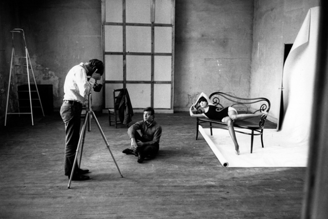 Rudi Gernreich and Peggy Moffitt being photographed by Jean-Loup Sieff, Paris, 1965