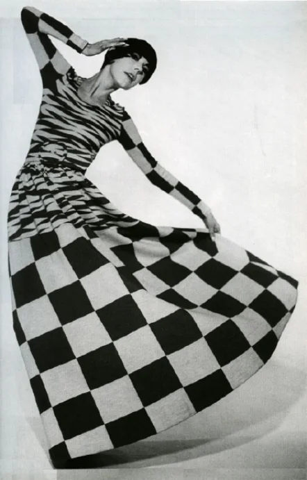 Peggy Motffit wearing Damier Dress, 1965