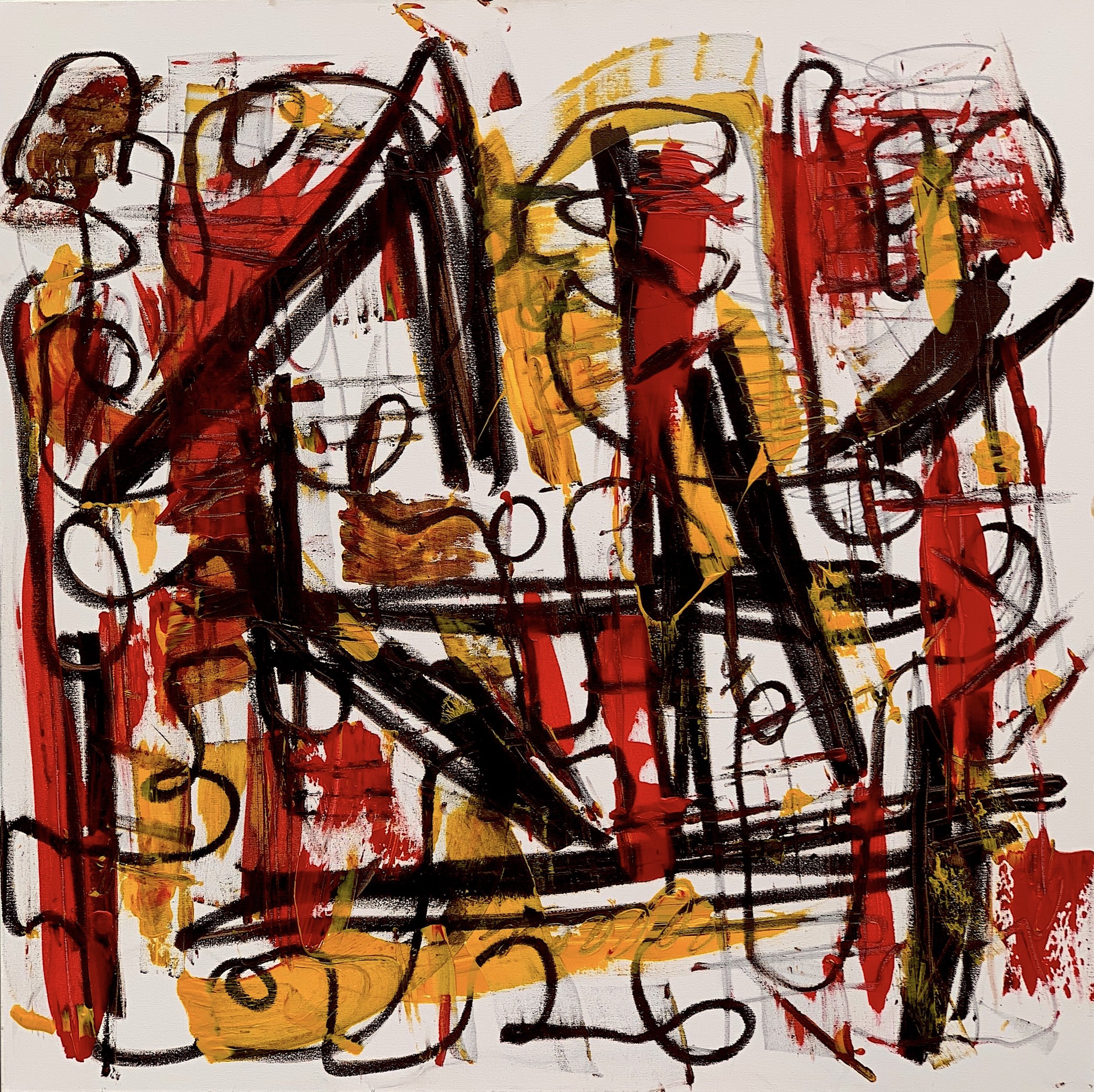 Red Gold Redux 48 x 48 acrylic, oil stick and graphite on canvas