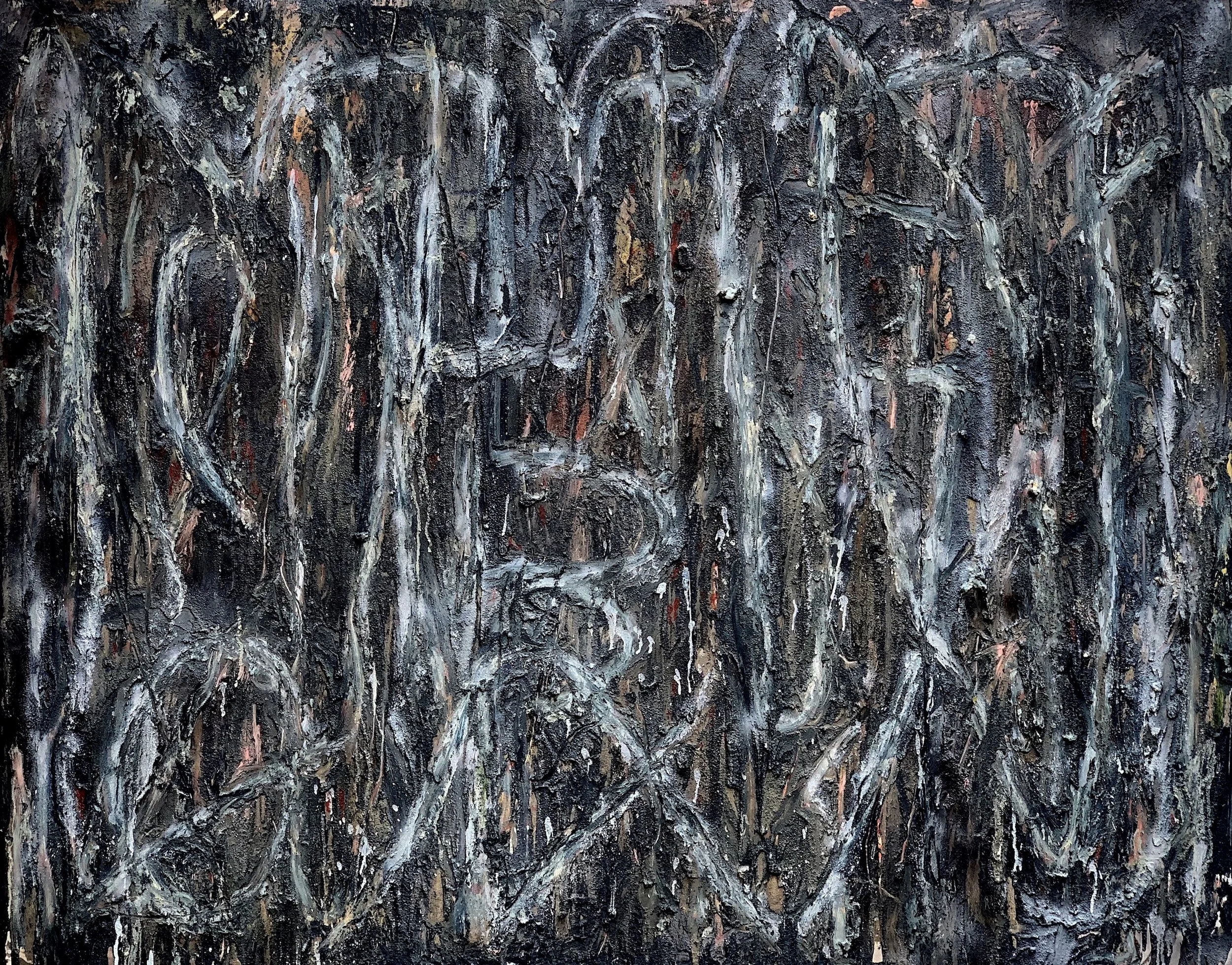 Night Moves 48 x 60 acrylic, oil pastel, graphite, sand and spray paint on canvas