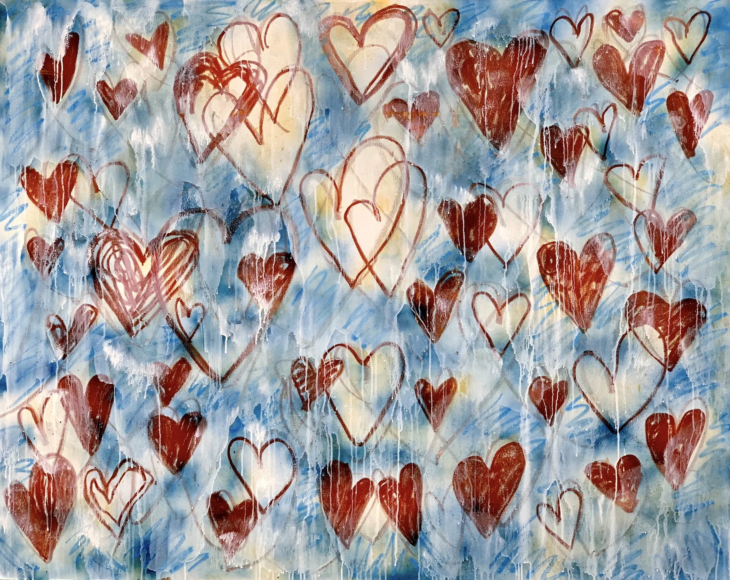 Young Love - SOLD 48 x 60 acrylic, oil pastel, graphite and spray paint on canvas