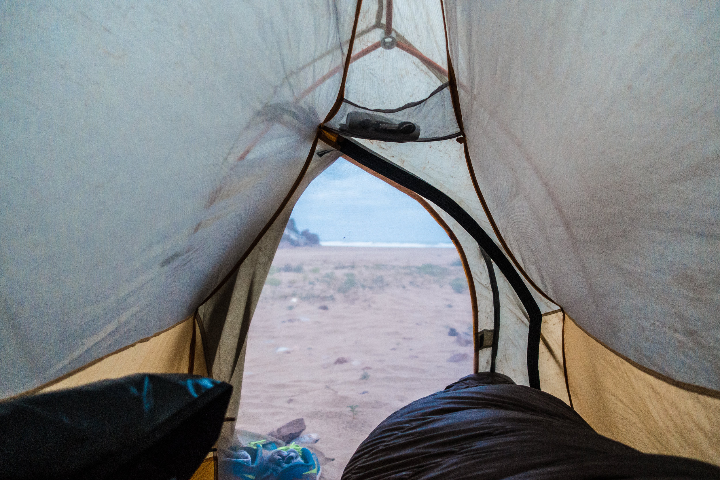 Wild camping on a beach outside of Mirleft in southern Morocco. Cost: $0. 