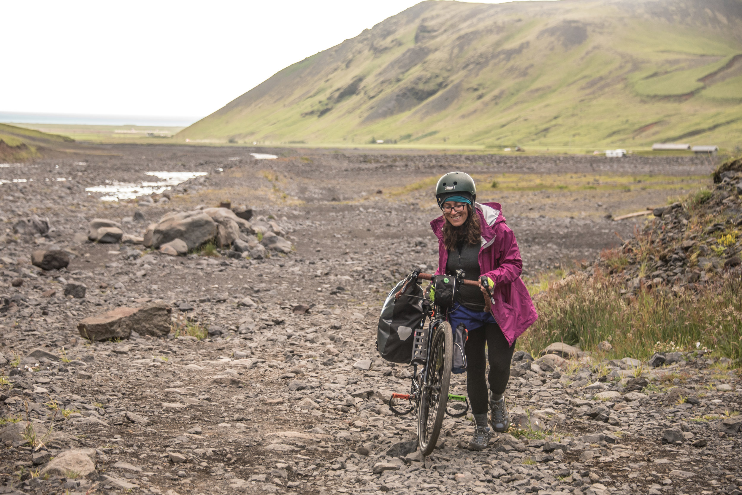 En route to an abandoned geothermal pool in southern Iceland. When the pushing gets tough, the tough get pushing.