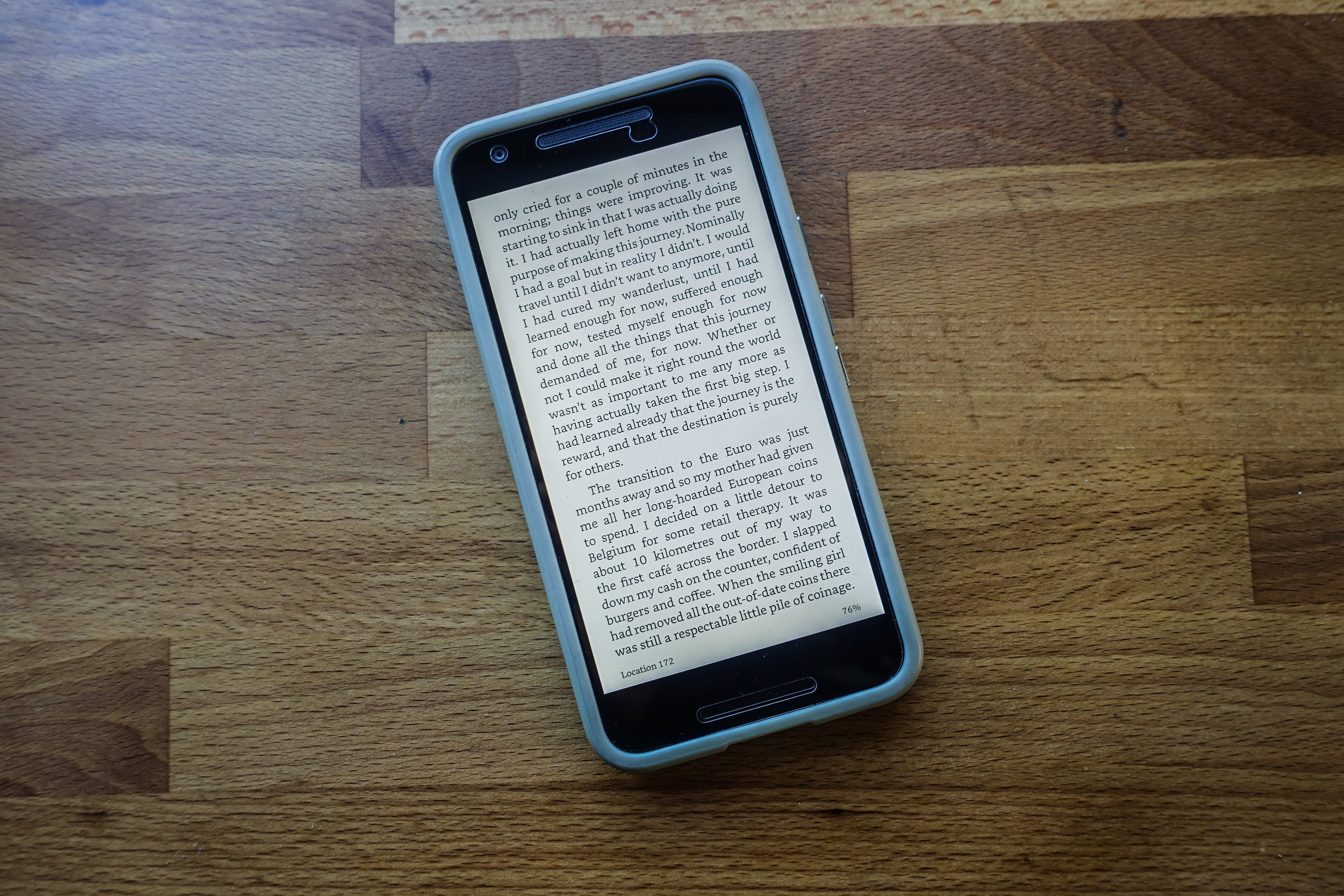 The Kindle app on a Nexus 5X phone. 