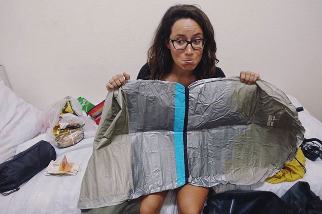 A few weeks back (during a long series of mishaps), Lauren's pad delaminated in the middle of the night and completely lost the ability to hold air. 💨 A full roll of duct tape plus gratuitous amounts of fabric and electrical tapes did absolutely not