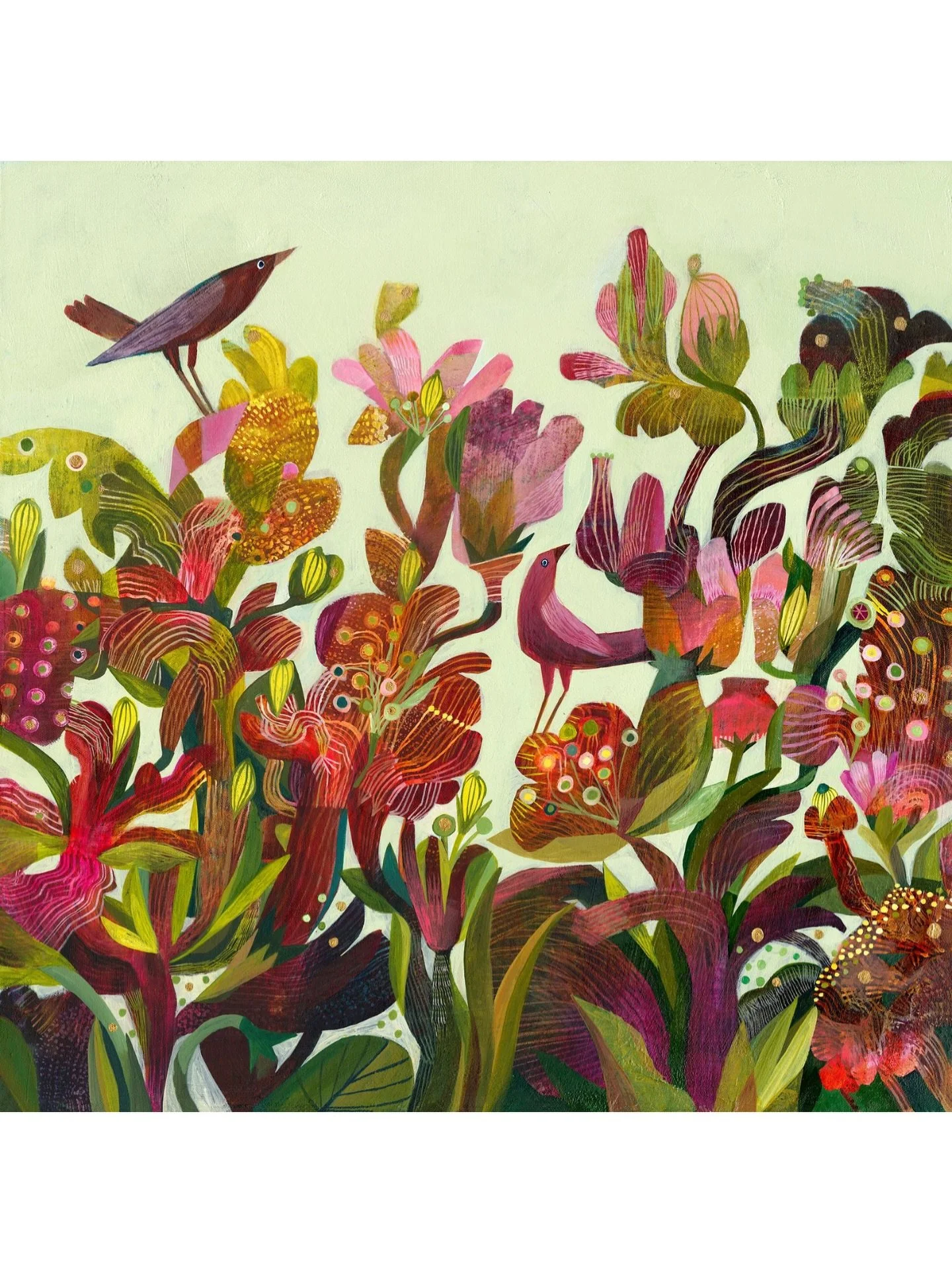 Do you have a favourite colour combination to paint in? I seem to return to pink and green as my go to combo, I also love all kinds of blues and cool greens and a sharp acid yellow often finds its way into a painting. Did you know that I share a fres