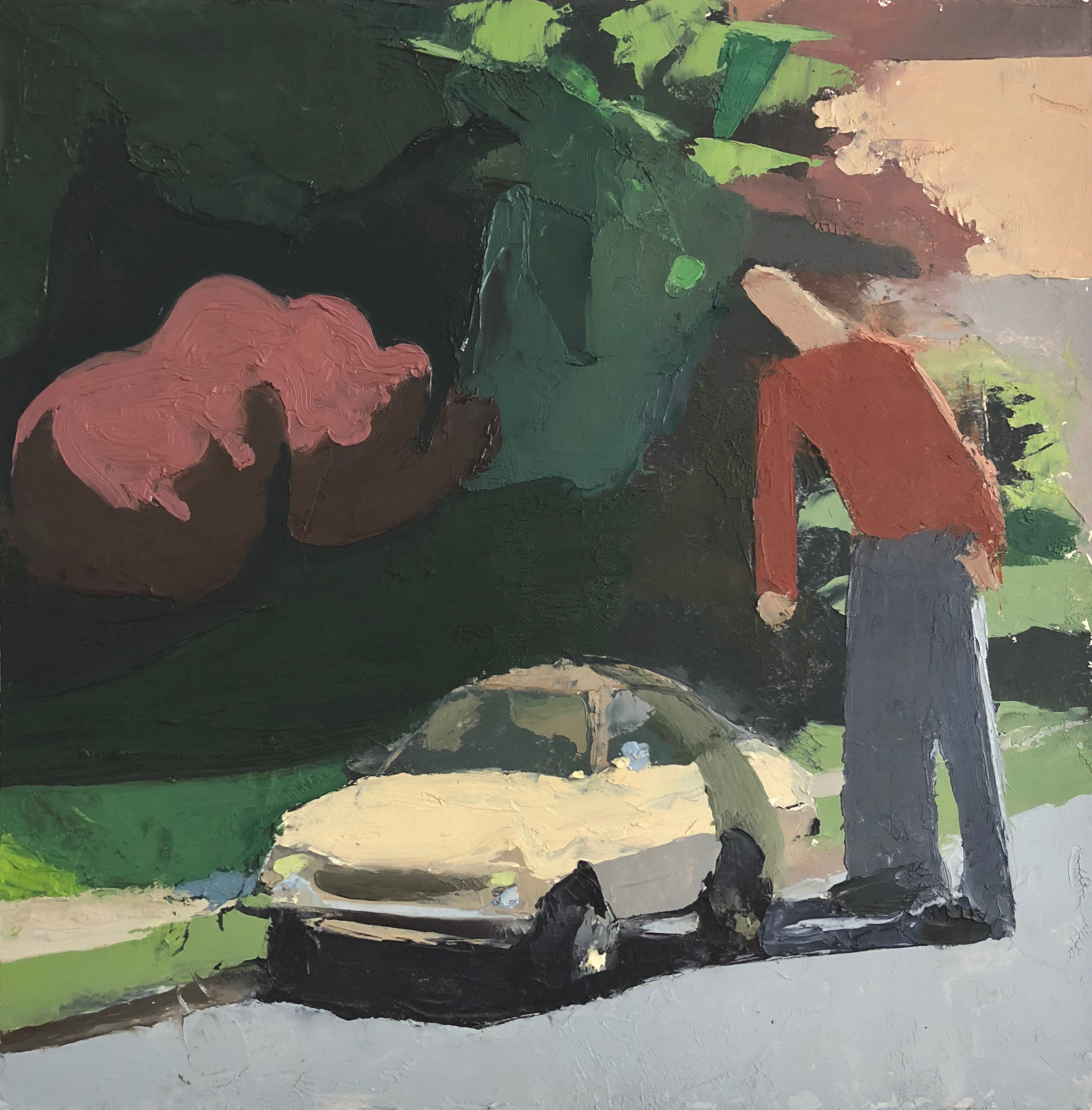 Tall Man Entering Car 9x9" 2014, 2018