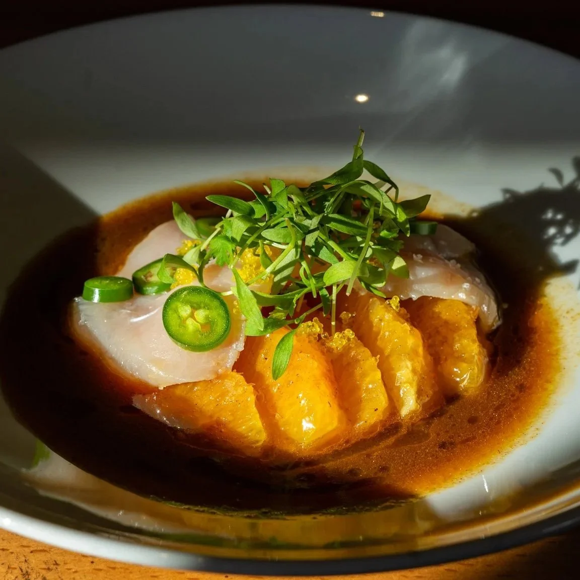 Savory fish dish from high-end sushi restaurant that composts, Kuji based in Omaha