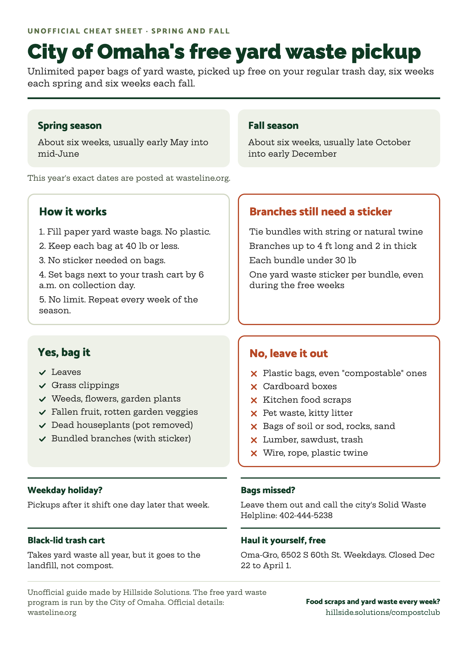 PDF showing rules and details on City of Omaha's free spring and fall yard waste pickup