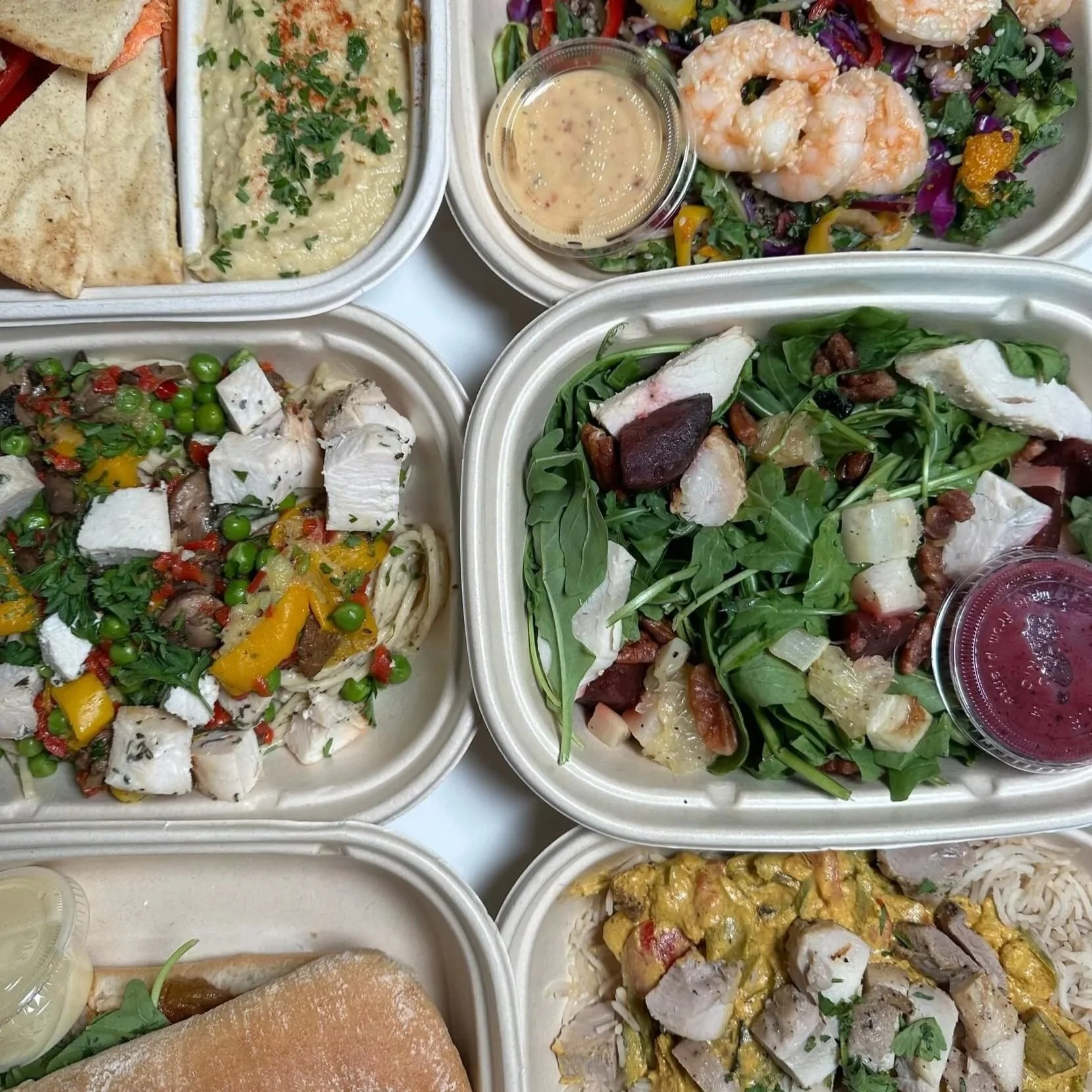 Variety of food options from eco-friendly casual dining cafe, Clean Slate in Millwork Commons
