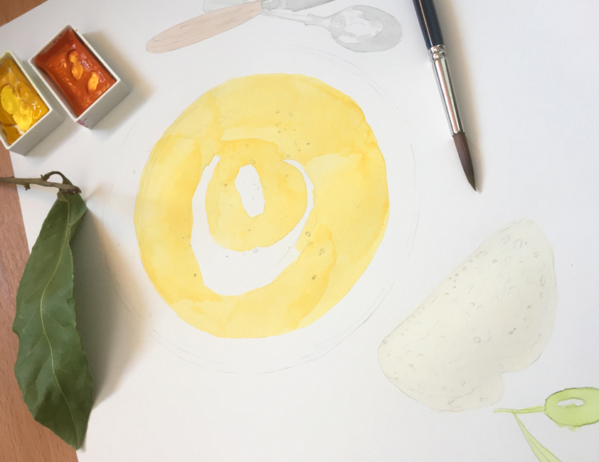 Early stages or first watercolor washes.