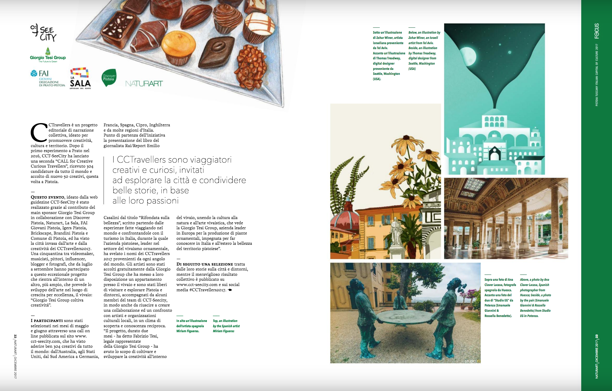 Opening double page of the article featuring pieces from different artists.