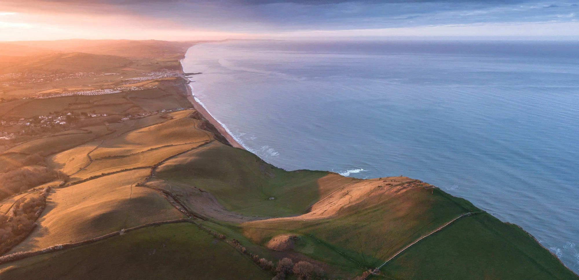 Thornborough Beacon, looking southeast over Chesil Beach