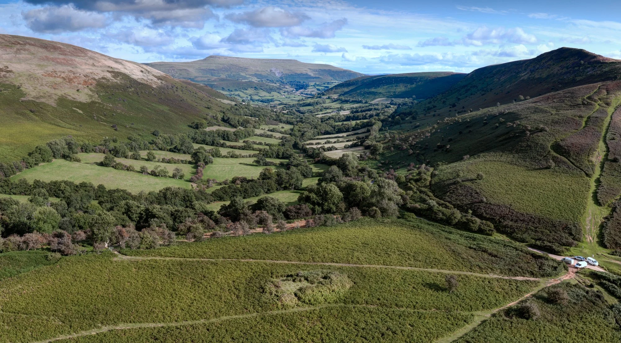 Cwm Sorgwm, with long barrow above the pass