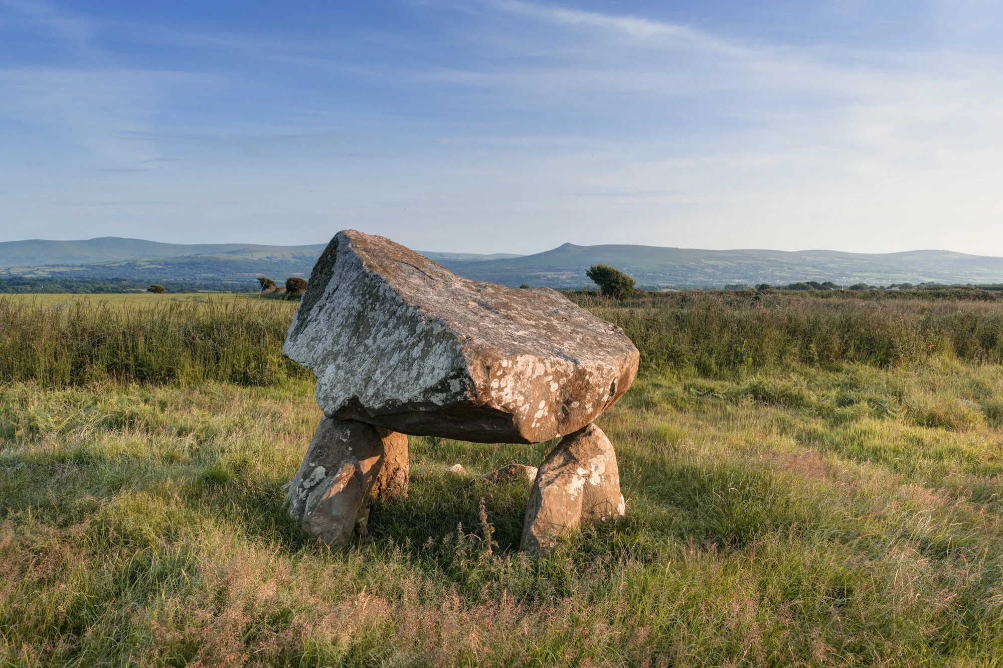 Llech y Drybedd cromlech/dolmen, Nevern, with Carn Ingli background