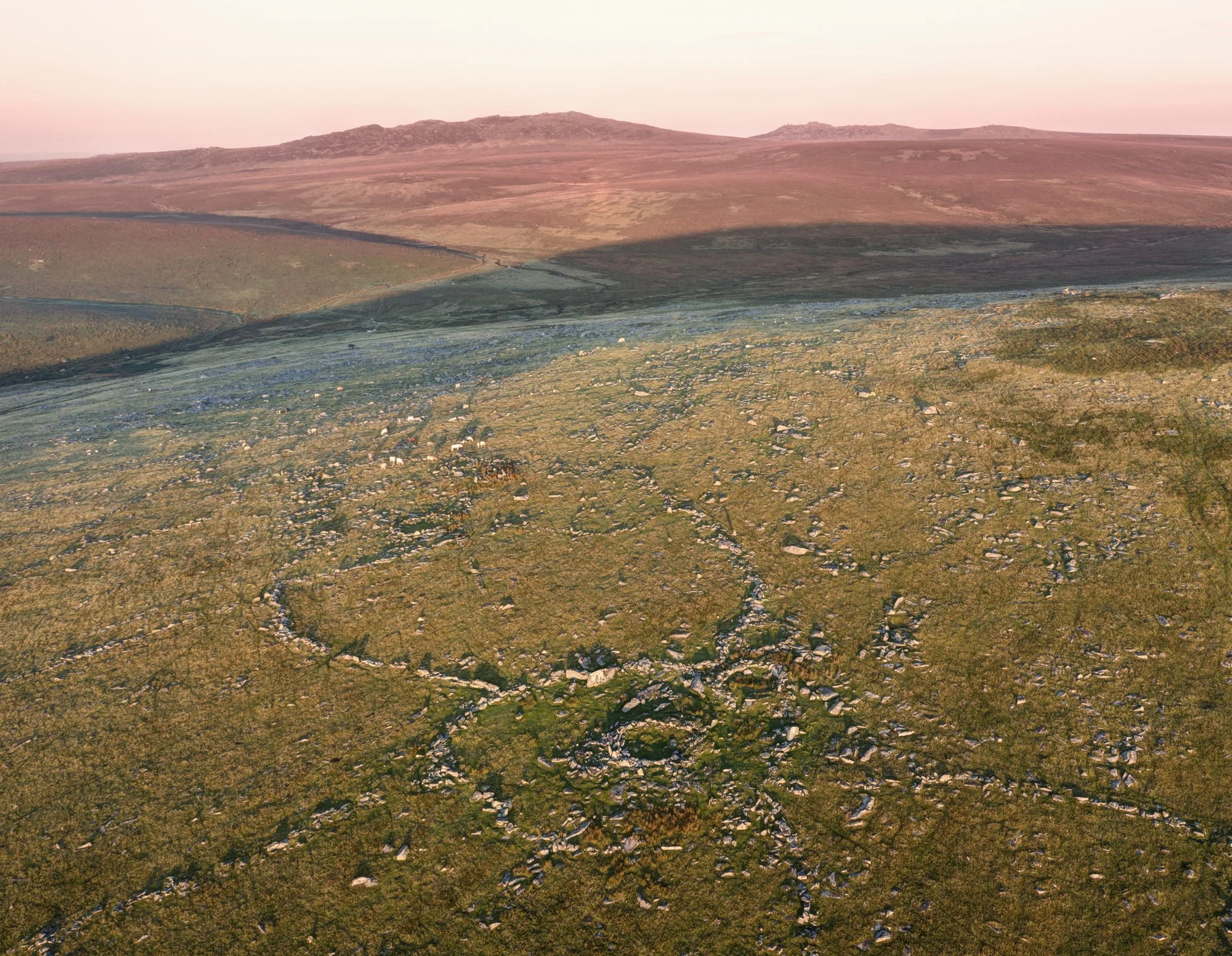 Leskernick Hill settlement, Bodmin Moor, with Brown Willy background