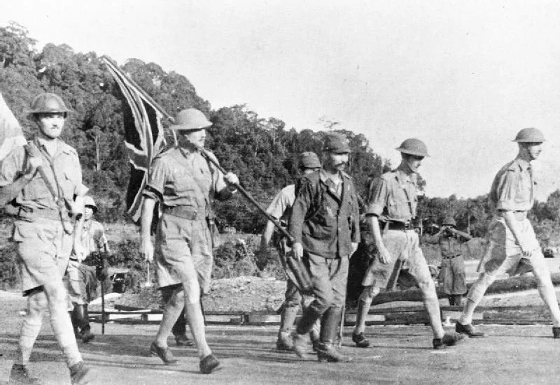 Lieutenant-General Arthur Earnest Percival on his way to surrender Singapore to Japan, 15 February 1942