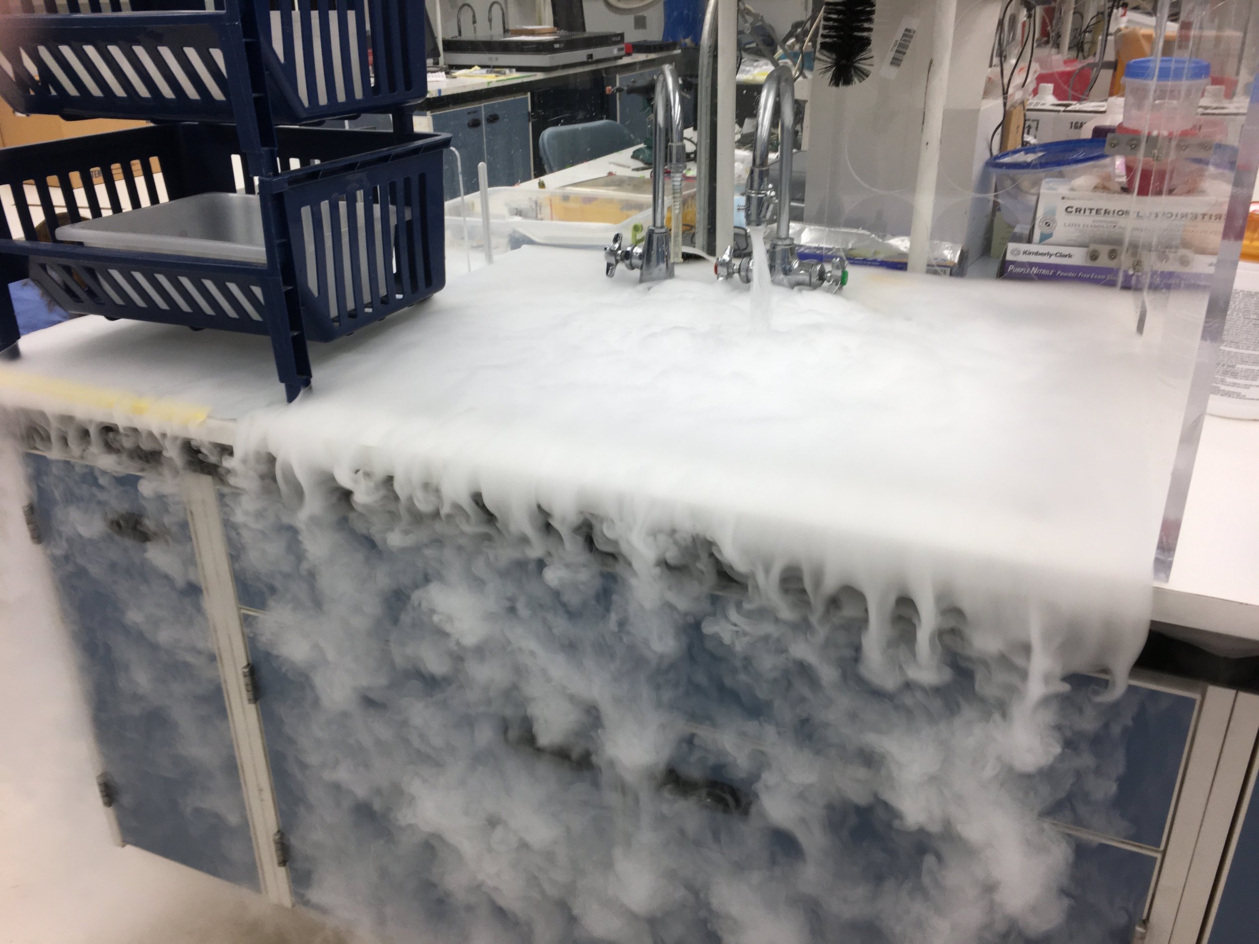 Things in the lab get spooky when disposing of ice dry around Halloween (no sinks were harmed in taking this photo).