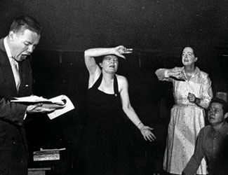 Margo demonstrating an action in rehearsal for Inherit the Wind.